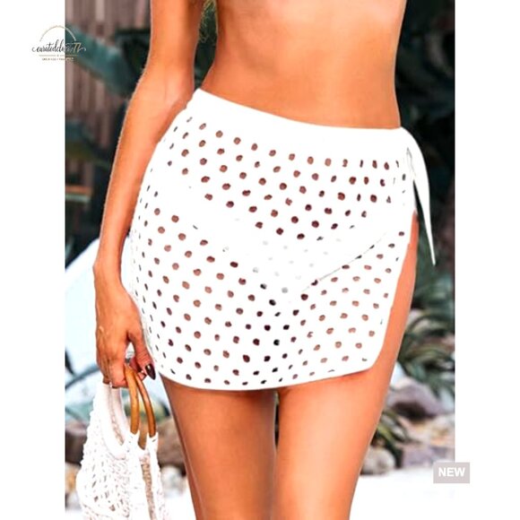 Crochet Mesh Cover Up Skirt High Waist Mini Wrap Beach Swimwear - Picture 5 of 7